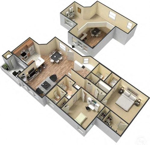 Floor plan for 2 beds, 2 baths, 1340 sqft